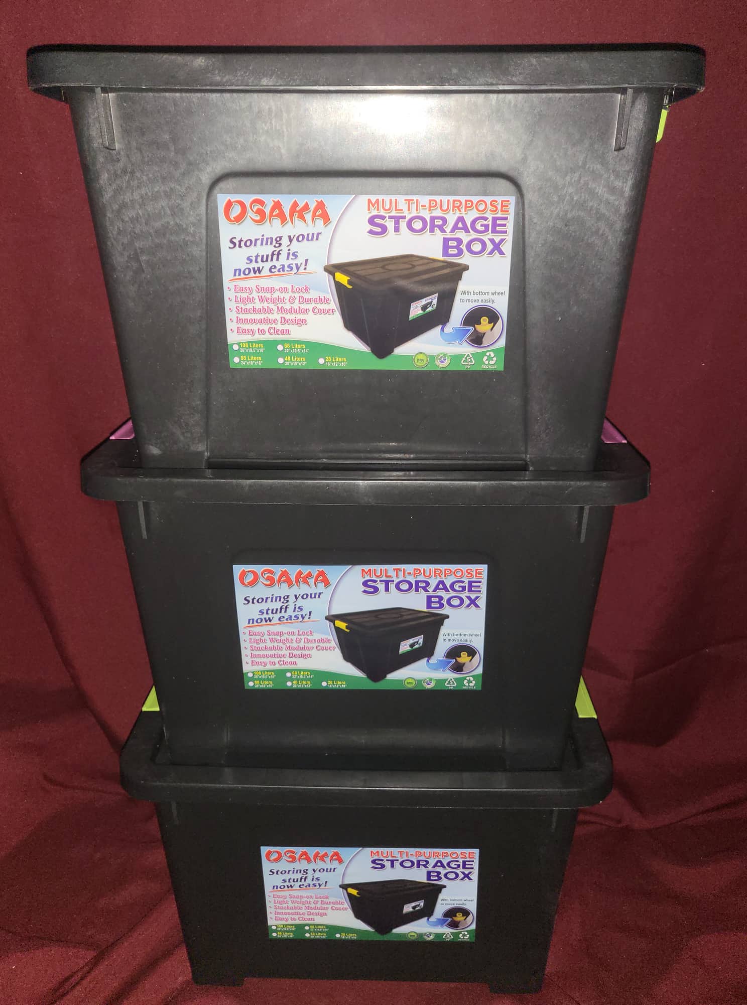 3PCS heavy duty storage box with cover lock and wheels 16x12x10 inches