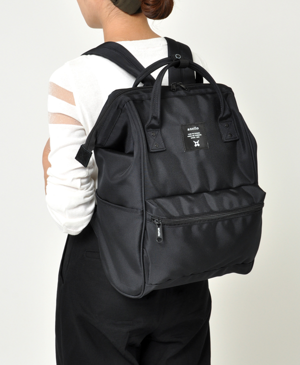 Anello® All Black Regular Size Backpack Rucksack Polyester Limited