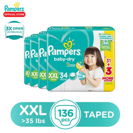 Pampers Baby Dry Tape XXL34x4 - 136 pcs - Xxl Baby Diaper