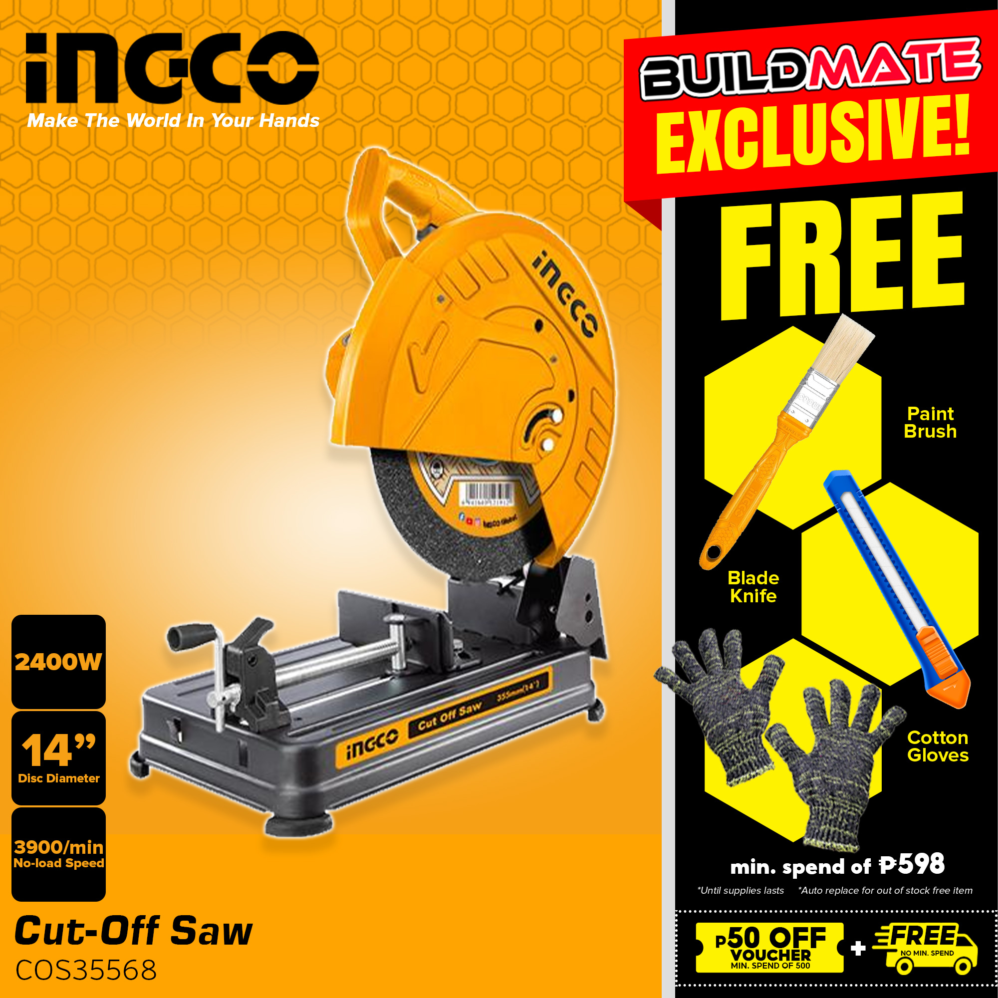 [FREE CUTTING WHEEL] INGCO Cutting Chop Saw Cut Off Machine 14