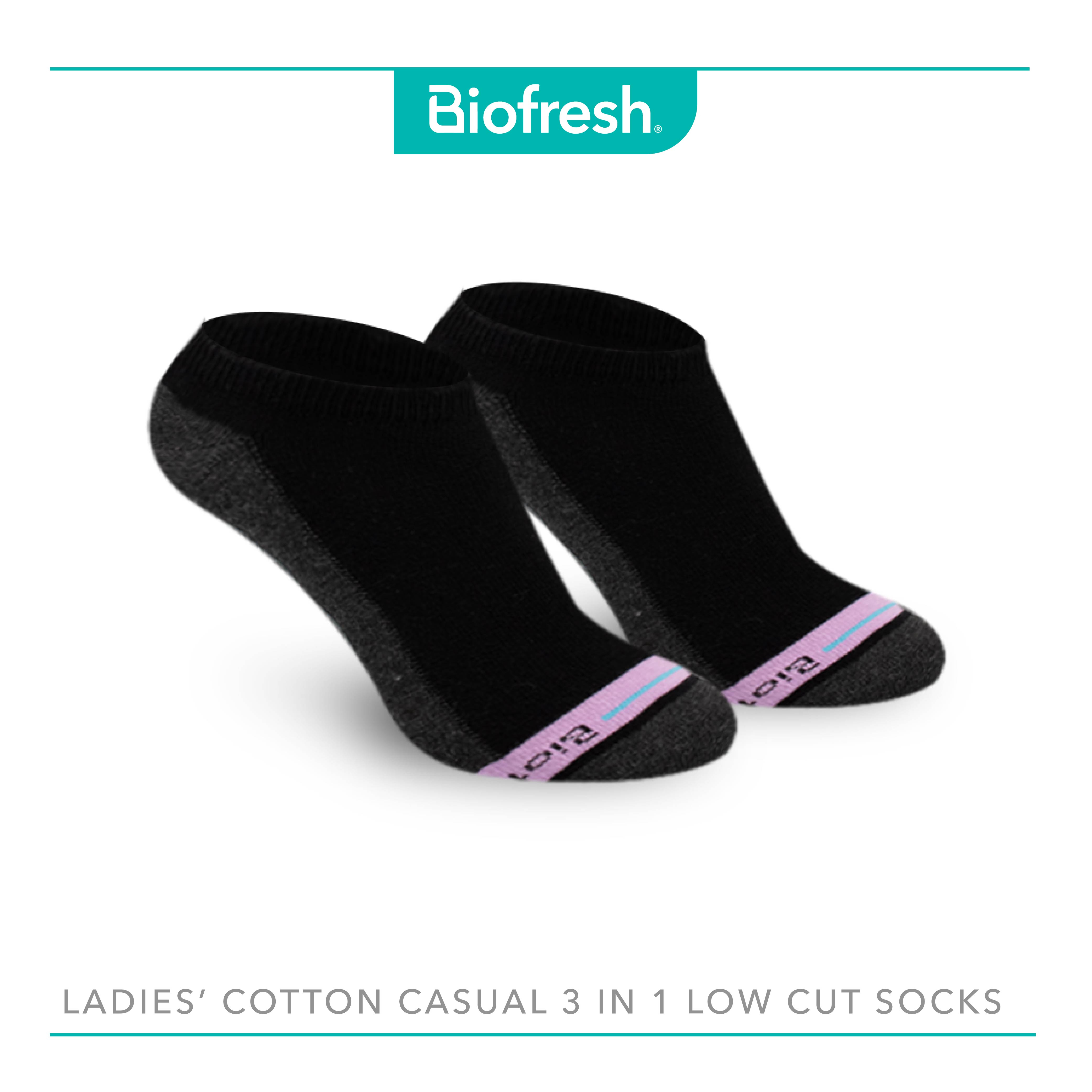 Biofresh RLCKG33 Ladies' Antimicrobial Odor Free Cotton Low Cut Lite Casual  Socks 3 pairs in a pack