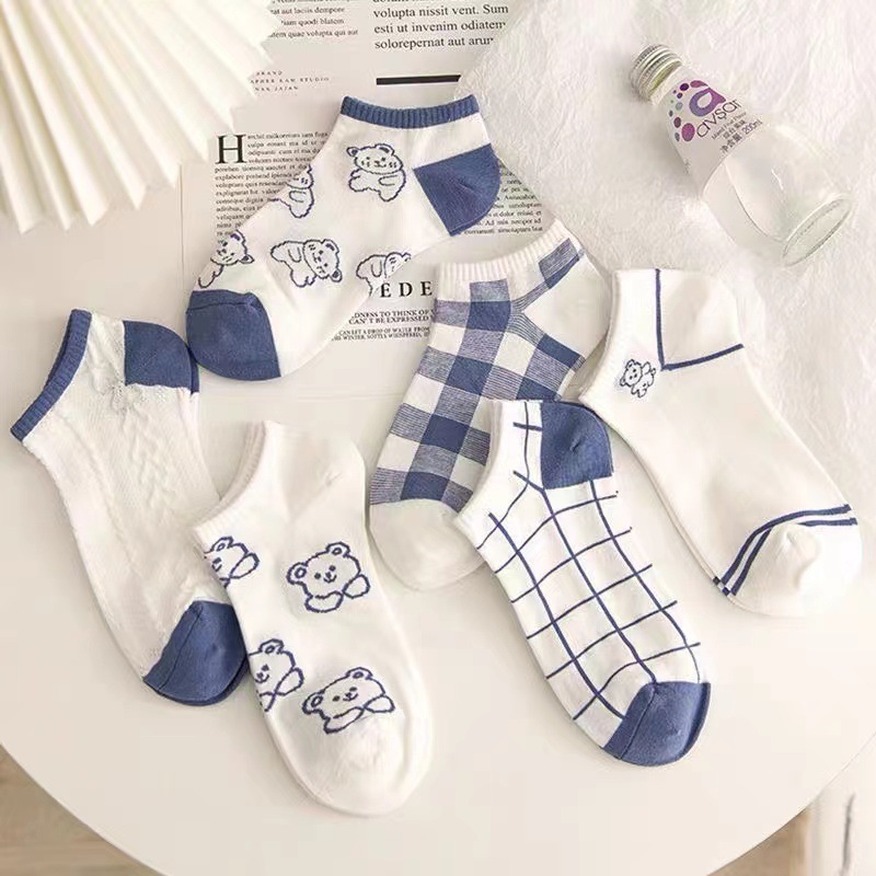 Wovow 5 Pairs Blue Bear Korean Socks Set Iconic Socks For Women Sport Socks Cswz51 Lazada Ph