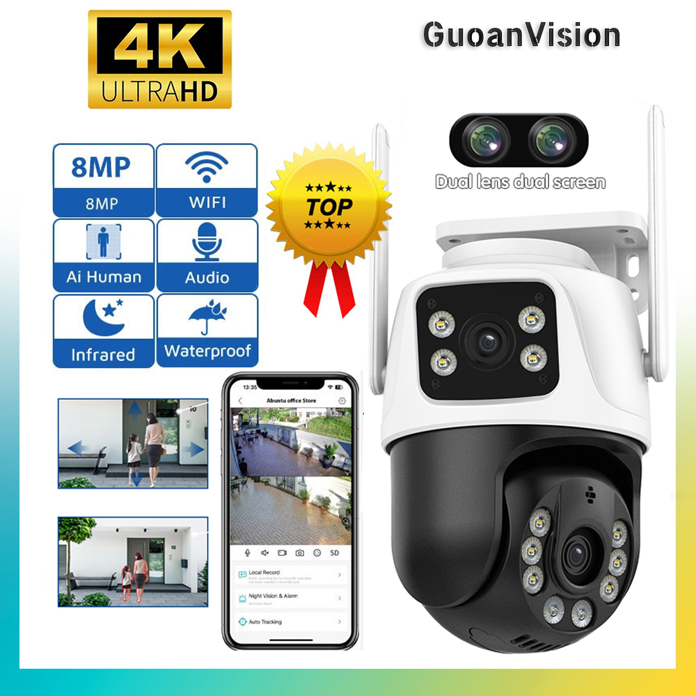 Guoan Vision 8MP IC see CCTV Camera Wireless Outdoor Waterproof Dual ...