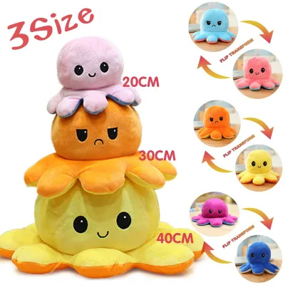 Reversible Bipolar Cute Simulation Cartoon Octopus Toy Plush Double sided Flip Doll Mood Switcher