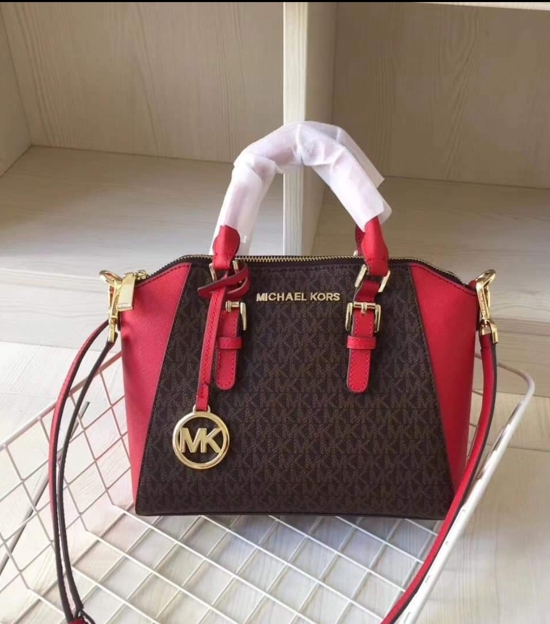 Michael Kors Ciara Zip Medium Messenger Bag in Brown / Red Signature Logo  Print Coated Canvas and Saffiano Leather - Women's Bag with Strap | Lazada  PH