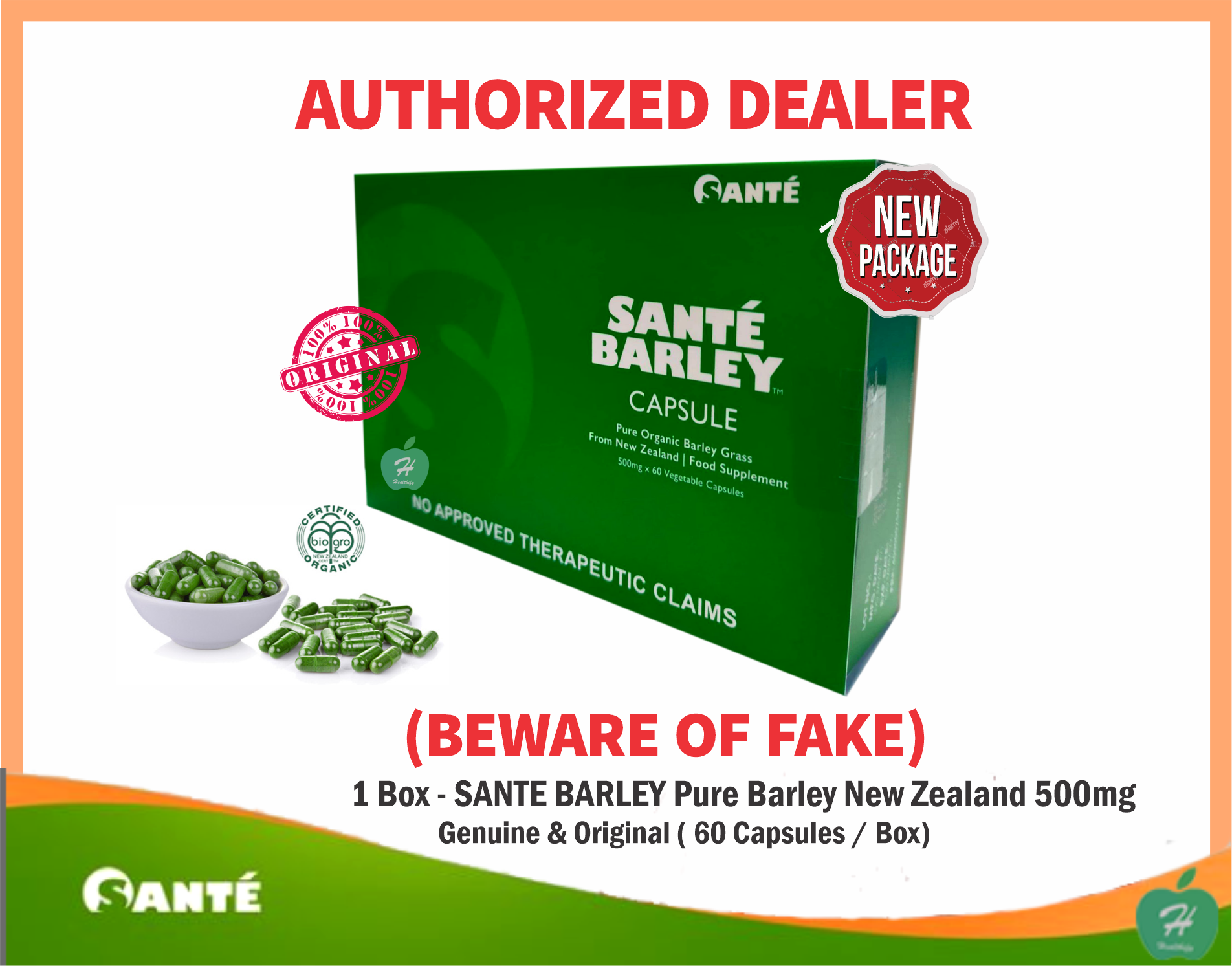 Sante Barley, 1 Box of Sante Barley Capsules, Barley Pure, grass, sante