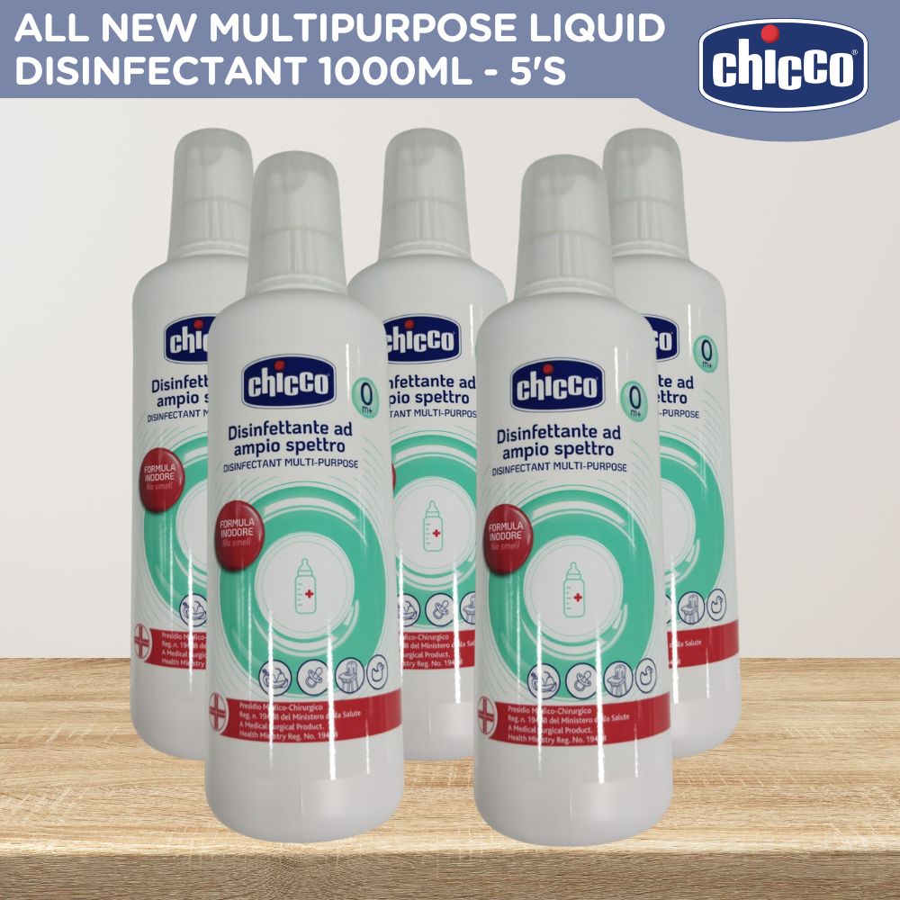 Chicco Multipurpose Liquid Disinfectant 1000ml (Bundle of 5 - 1000ml x 5)  (Liquid Sterilizer for Dish and Baby Bottles)