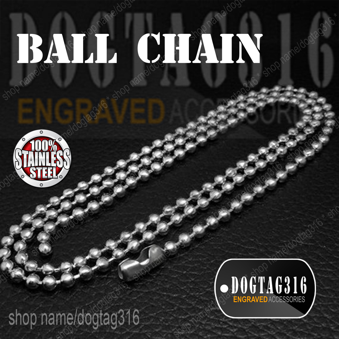 2.4mm thickness stainless steel ball chain