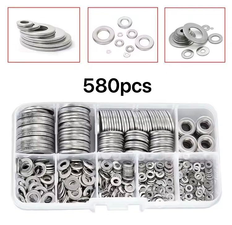 180PCS/360PCS/580PCS/700PCS/1240PCS/BOX M2-M12 Stainless Steel Flat ...