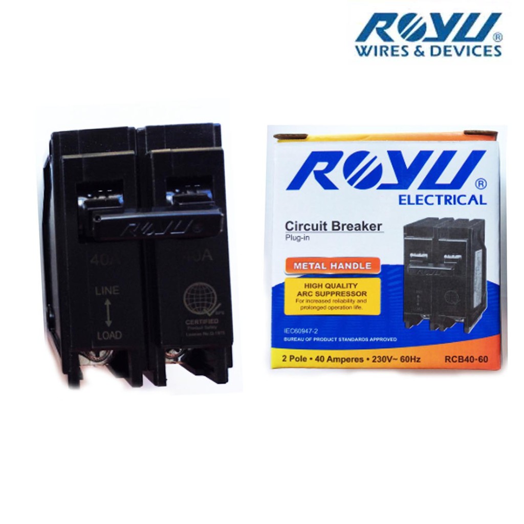 ♘Royu Circuit Breakers PlugIn 2 Pole 15A 20A 30A 40A 60A 100A Amp Ampere Electrical Plug In