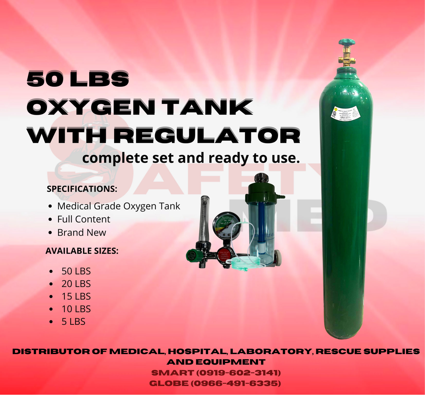 OXYGEN TANK 50LBS COMPLETE SET WITH REGULATOR, HUMIDIFIER AND NASAL ...