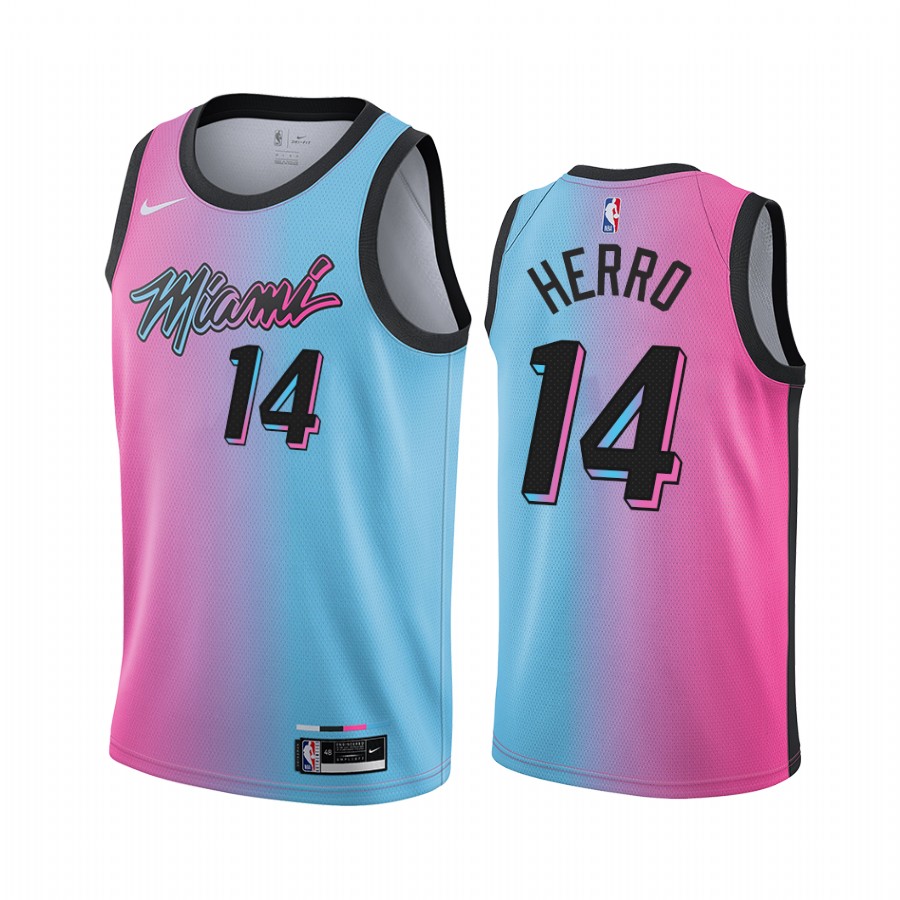 Tyler Herro #14 Miami Heat Basketball Trikot Jersey Stitched City Edition Blau 