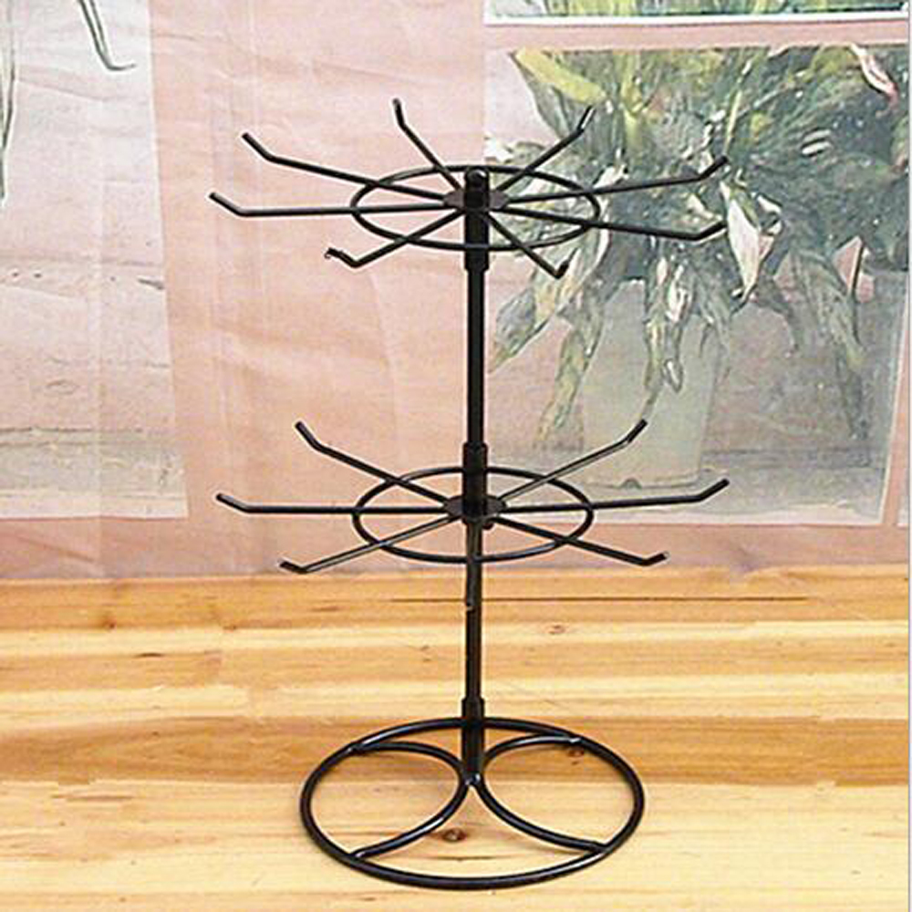 2 Tiers 16 Hooks Metal Rotating Jewelry Display Stand Accessories