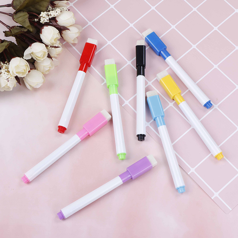 cadiav HONG 10PCS 8 Color Pens Dry Wipe White Board Markers Built In Erase
