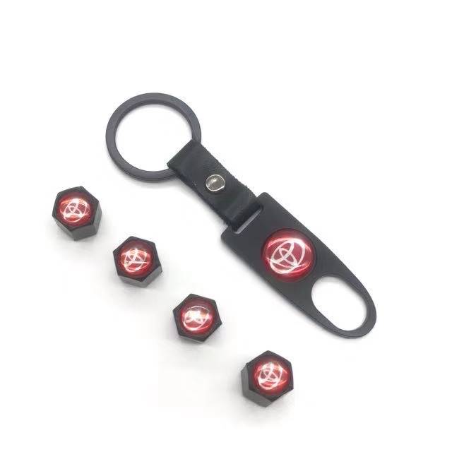 Keychain for Toyota Black 1pcs 4pcs INCART Universal Steel Car Tire Valve Stem Air Caps Cover + 