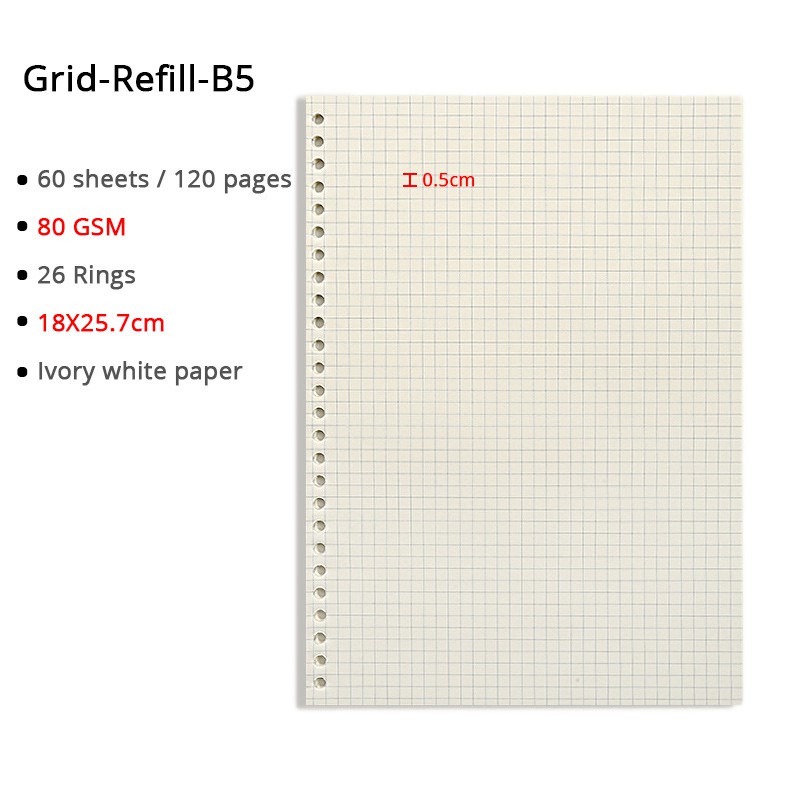 Loose Leaf Binder Cover and Refill A5/B5/A4 (20/26/30 Holes