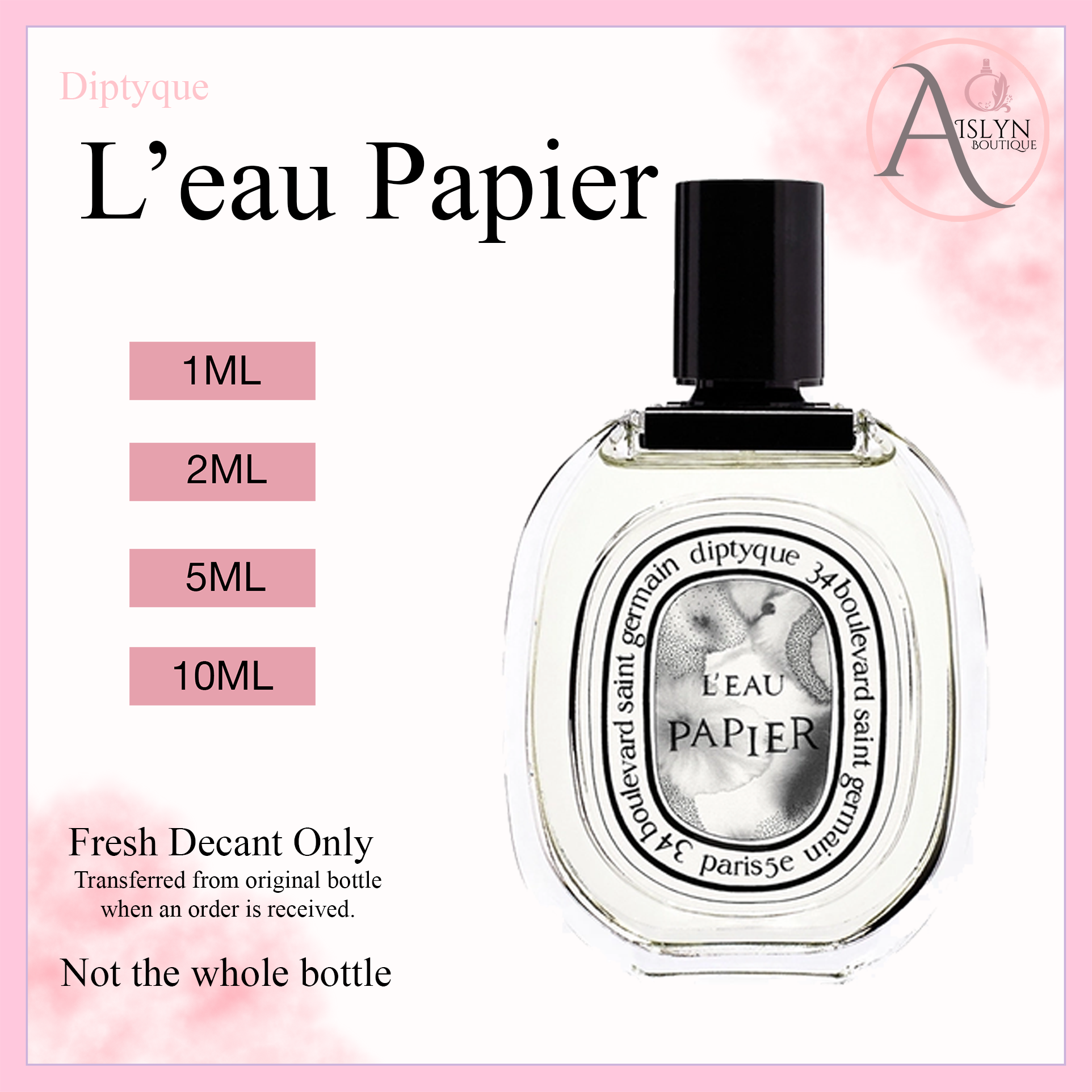 Diptyque Leau Papier Eau De Toilette Perfume Decant Travel Size