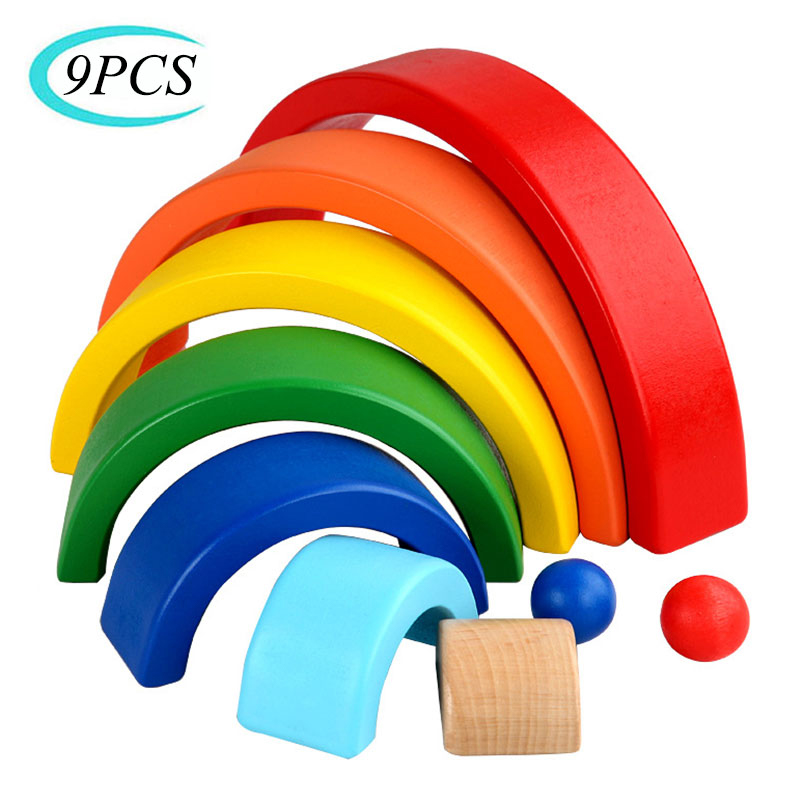 FOO 7สี Rainbow บล็อกตัวต่อ Montessori การศึกษาสายรุ้ง