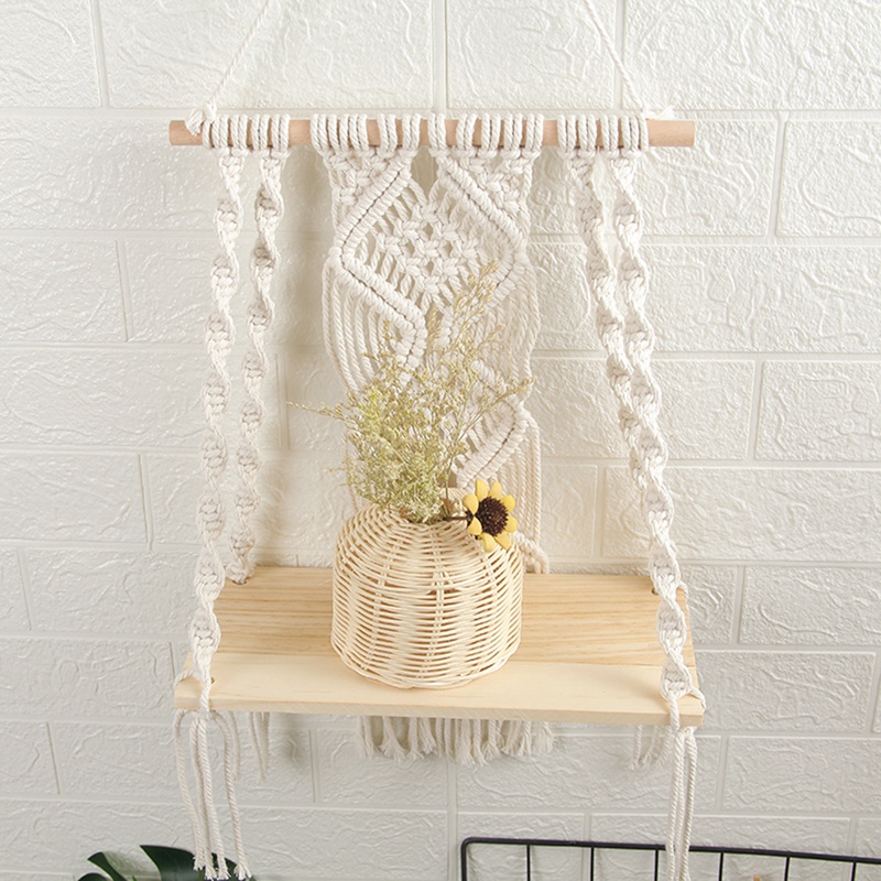 Boho Macrame Wall Hanging Shelf Handmade Woven Tassel Tapestry Rack ...