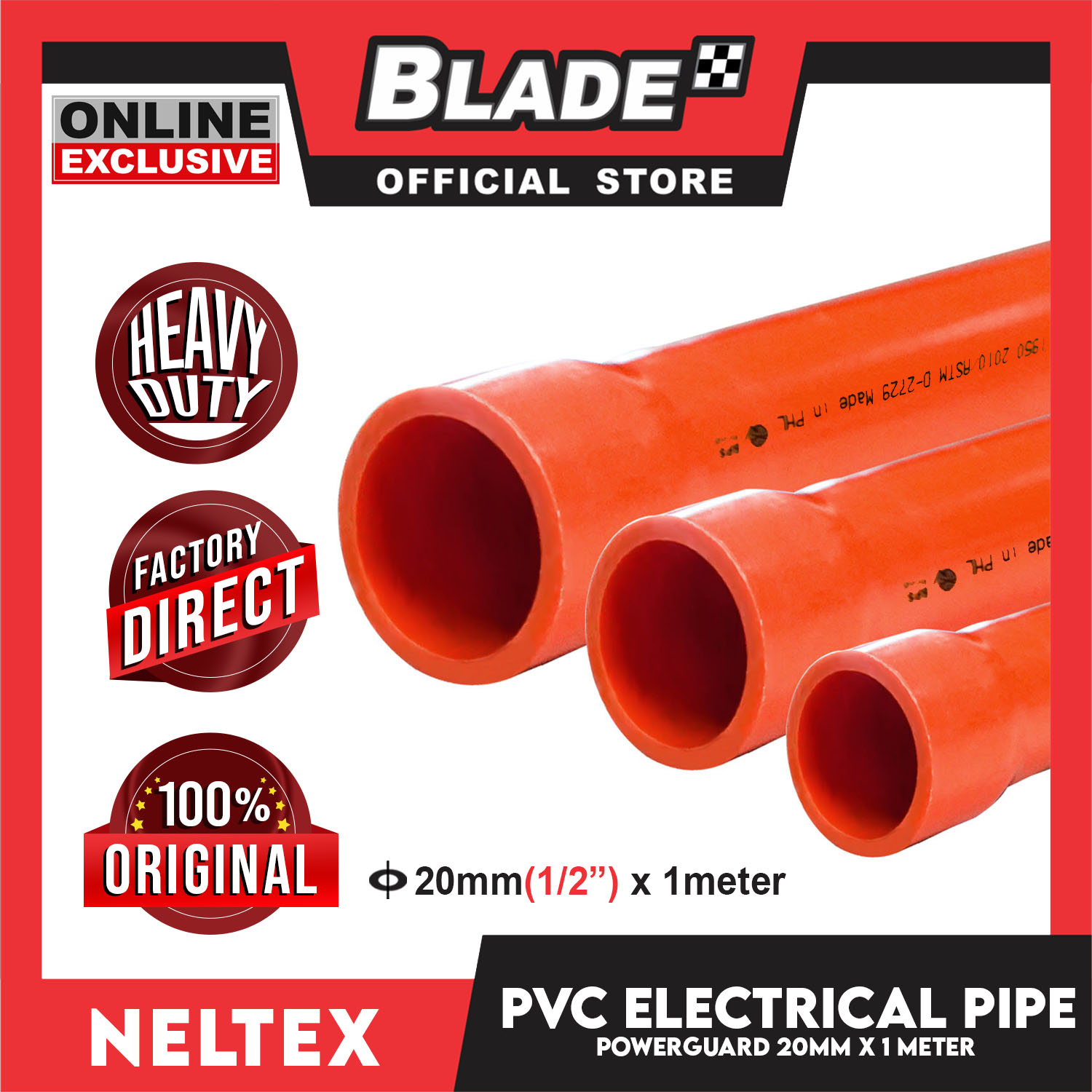 Neltex PVC Powerguard Pipes 20mm (1/2") x 1meter (Orange) Electrical