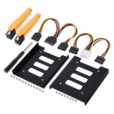 2.5 Inch SSD to 3.5 Inch Internal Hard Disk Drive Mounting Kit with SATA Data Cables and Power Cables (2 x SSD Bracket)