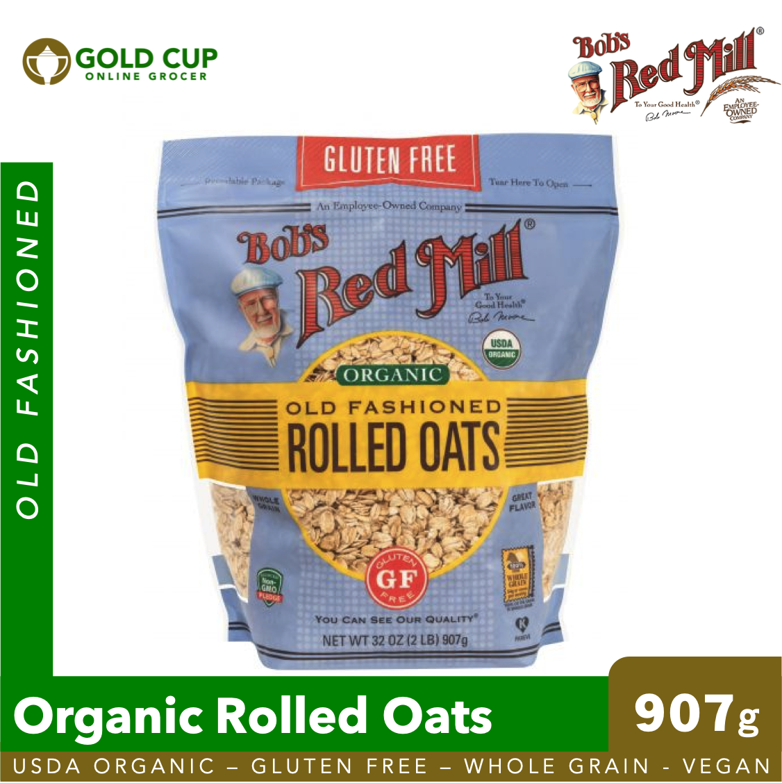 Bob's Red Mill Organic Gluten-Free Old Fashioned Rolled Oats 907g (USDA  Organic - Gluten Free - Non GMO - Whole Grain - Vegan - Kosher)