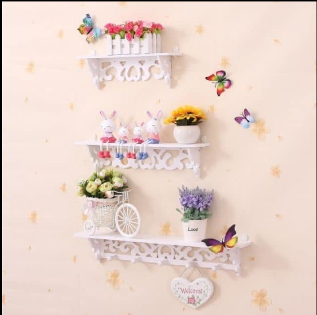 TH 3 IN 1 White Wooden Wall Shelf Display Hanging Rack Storage Lazada PH