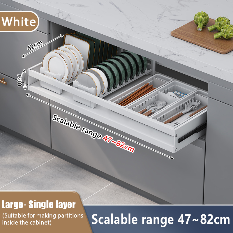 Kitchen cupboard pullout dish rack 2 in 1 SUS304 stainless steel