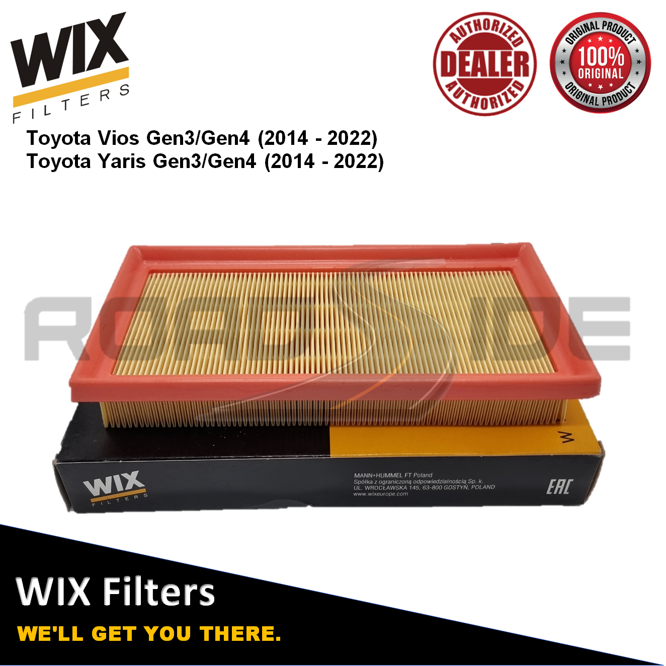WIX Engine Air Filter WA9782 for Toyota Vios Gen3/Gen4 (2014 2022), Toyota Yaris Gen3/Gen4
