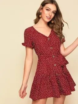 maroon polka dot dress