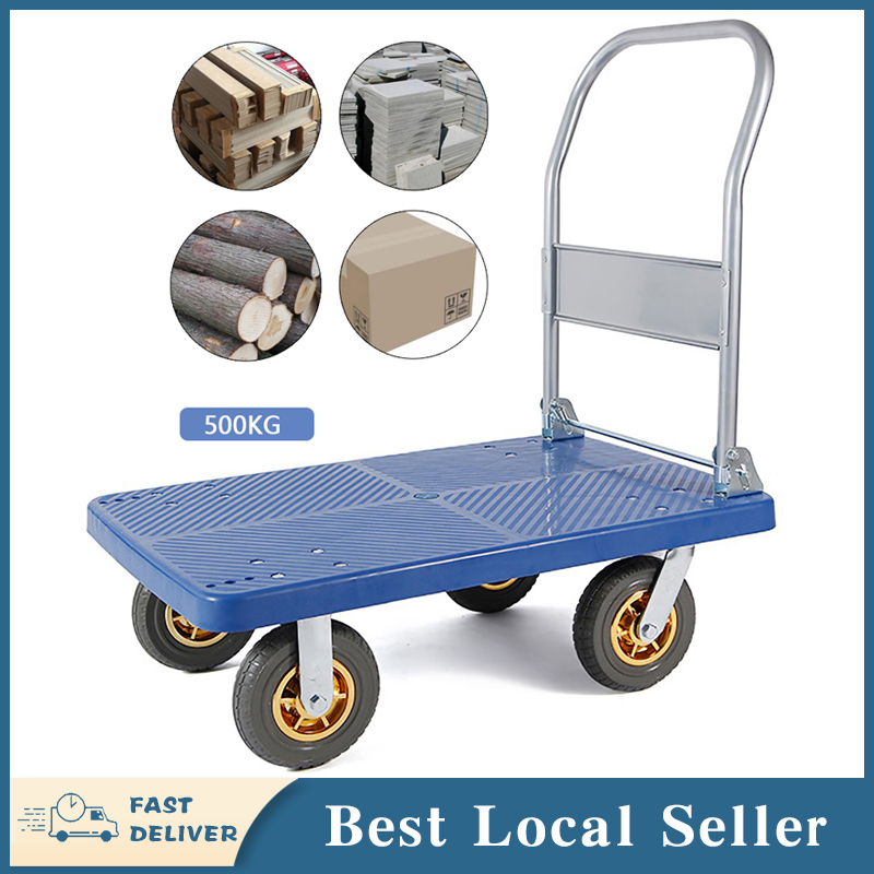 Heavy Duty Trolley 4 Inch Heavy Rubber Wheels Flatbed Square Tube