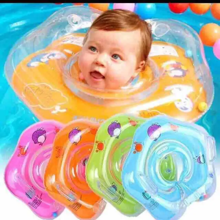 babies swimming with neck float