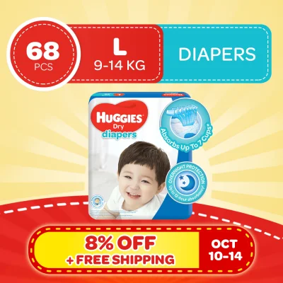 Huggies Dry Large (9-14 kg) - 68 pcs x 1 pack (68 pcs) - Tape Diapers