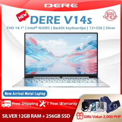 「DELIVER IN 3 DAYS」DERE Official V14s Laptop For Sale Brand New 14.1 inch FHD Screen | Intel N5095 CPU | Windows 10 Pro | 2.4G+5G WiFi Online Learning Computer PC (12+256, Silver/Pink)