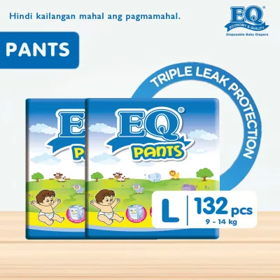 EQ Pants Mega Pack Large (9-14 kg) - 66 pcs x 2 packs(132 pcs) - Diaper Pants
