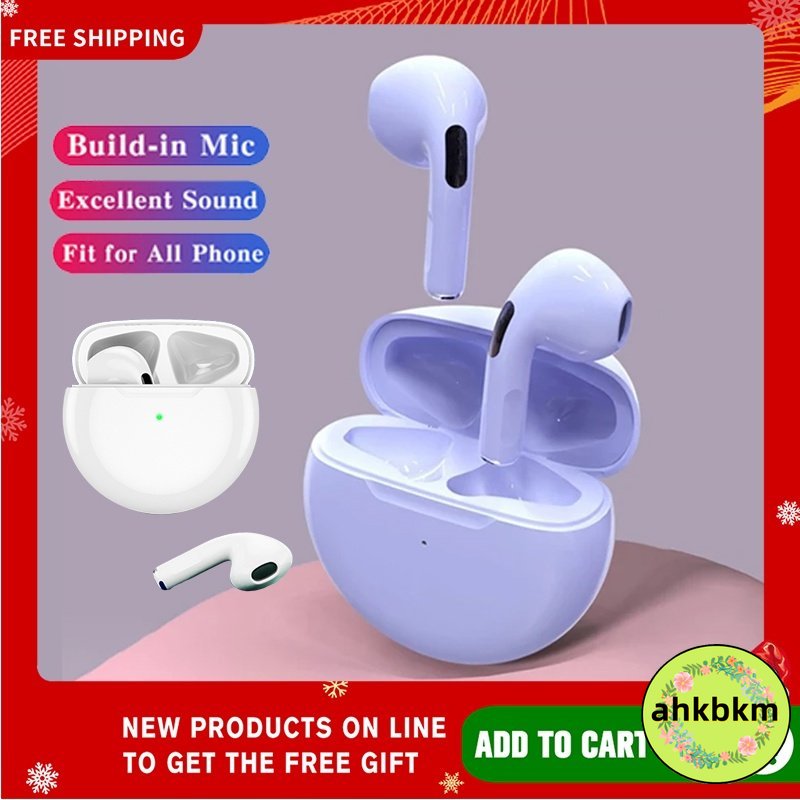 ♥COD♥ Dành cho iPhone dành cho Android Pro 6 Tai nghe TWS Tai nghe không dây Tai nghe Bluetooth dành cho điện thoại di động/máy tính/máy tính xách tay