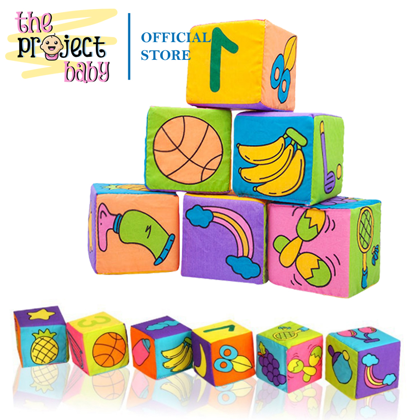 6 in 1 Baby Rattle 3D Cubes Cloth Soft Building Blocks Grasp Toy ...