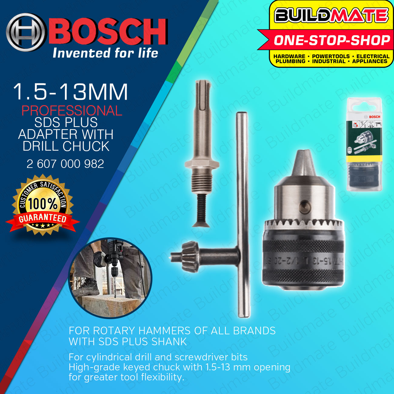 BUILDMATE Bosch SDS-Plus with 13MM Drill Chuck Adapter and Key for ...