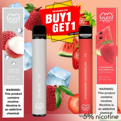 BUY 1 TAKE 1 Puff Plus Disposable Pod Device Electronic Cigarettes 5% Saltnic 800 Puffs (LYCHEE ICE - STRAWBERRY WATERMELON)