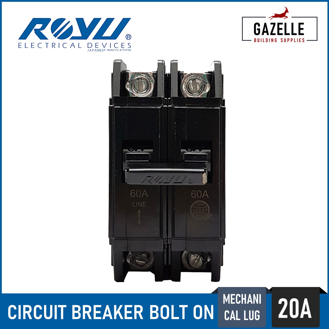 Royu Circuit Breaker Bolt-On Mechanical Lug 2 Pole - 20A for Bolt On ...
