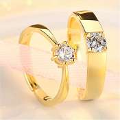 Phoenix Jewelry Gold-Plated Zircon Crystal Couple Ring - PW01