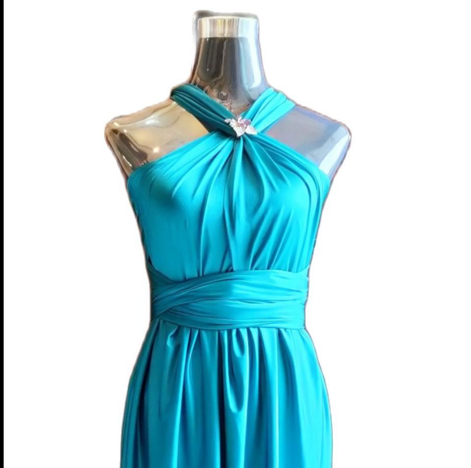 TEAL BLUE INFINITY DRESS FREE SIZE HIGH PRIMIUM QUALITY NYLON SPANDEX  (METALLIC FABRIC) Convertible Collar A-Line Dress Below Knee Wedding Dress  One Size Metallic Fabric - Lazada | Lazada PH