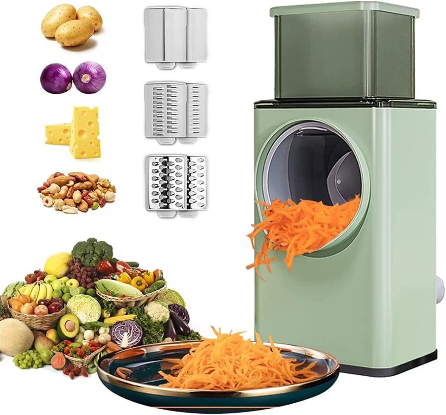 Rotary Vegetable Slicer - Round Mandoline Slicer Large Feed Port - Suction  Base