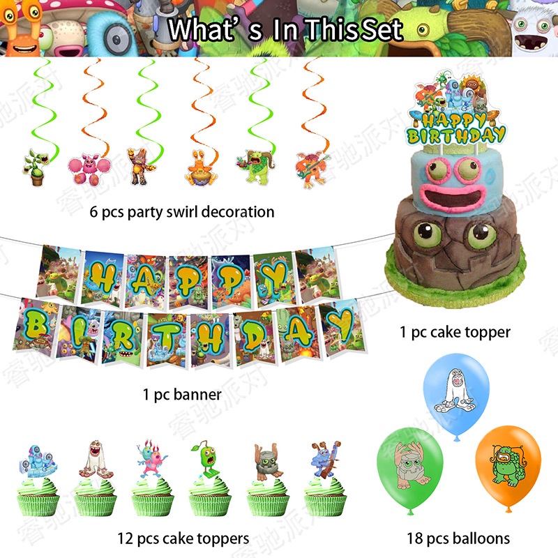 VMQ my singing monster Theme kids birthday party decorations banner cake  topper balloon set supplies MV Latex Balloons Set For Kids Party High  Quality Fast Shipping Banner Set - Lazada | Lazada PH