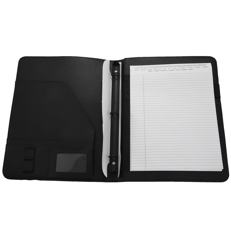 A4 Leather 3 Ring Portfolio Binder Business Binder Padfolio with Notebook Pad for Interview & Business