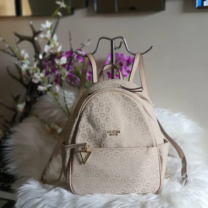 Guess Mayette Logo Debossed Backpack Plain Beige Lazada Ph