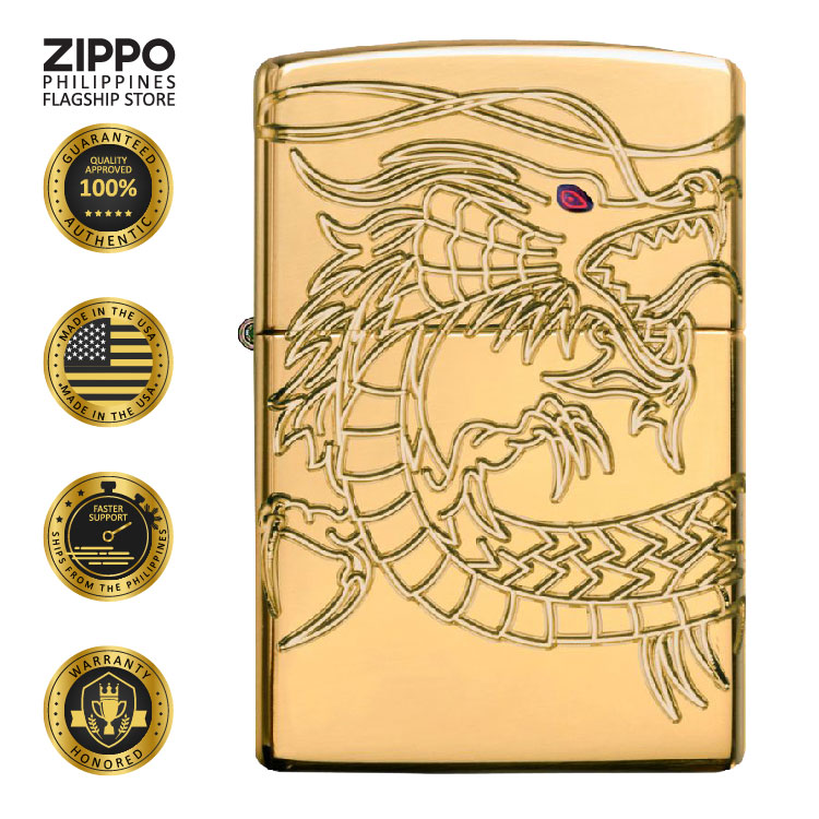 Zippo Windproof Lighter Armor Gold Plated Asian Dragon