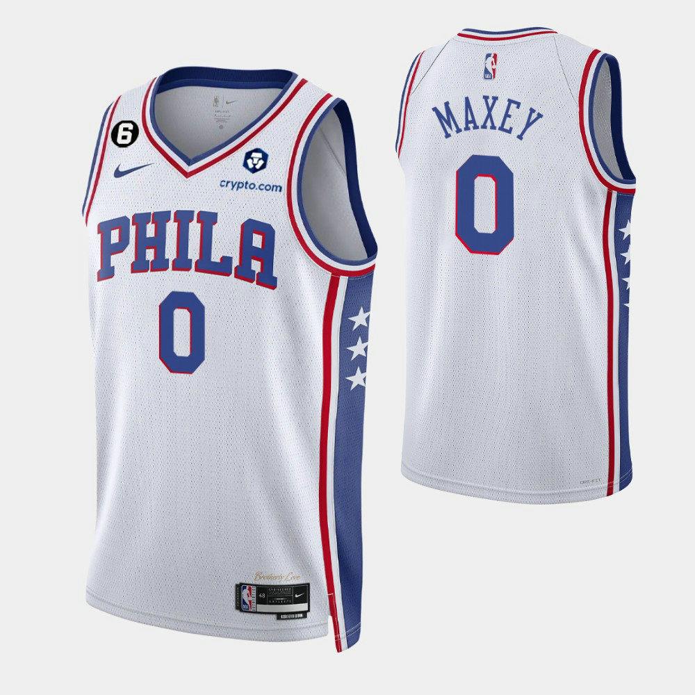 High Quality】Men's New Original NBA Philadelphia 76ers #0 Tyrese Maxey  Jersey 2022-23 Association Edition White Swingman Heat-pressed