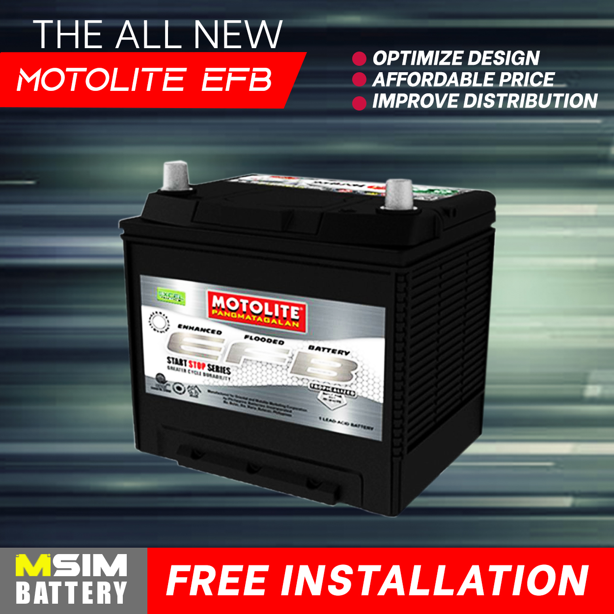 Motolite Efb 1sm3smdin55hdin66hdin77hdin88h Maintenance Free Carautomotive Battery 4176