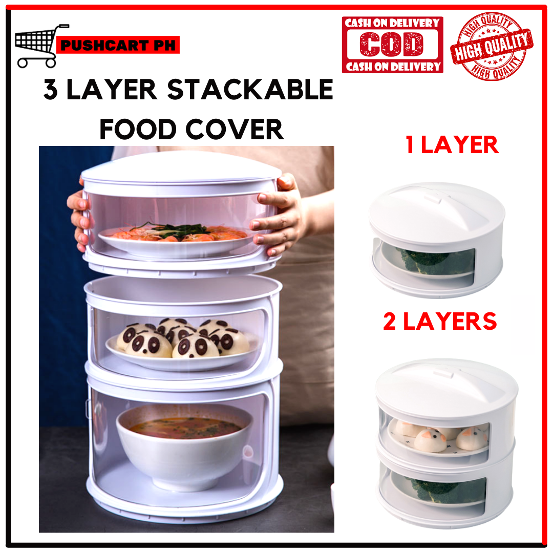 pushcartph 3 Layer Food Container with Cover Stackable 3pcs Set